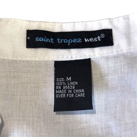 Saint Tropez West  100% Linen Boho Embroidered Top Size Medium - Picture 9 of 9
